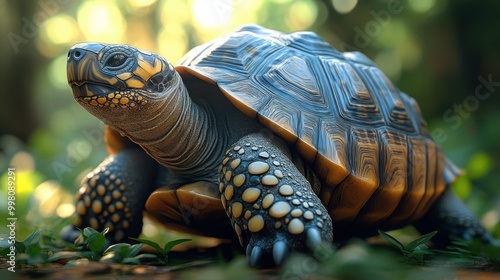 3D-Style Tortoise Moving with a Slow and Steady Pace - Perfect for Nature and Wildlife Themes photo