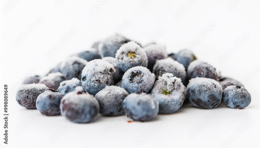 Naklejka premium Frozen blueberries against white background. Tasty sweet berry. Organic and healthy food