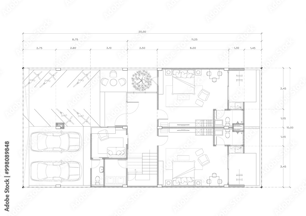 Floor plan designed building on the drawing. Floor plan designed building on the drawing.