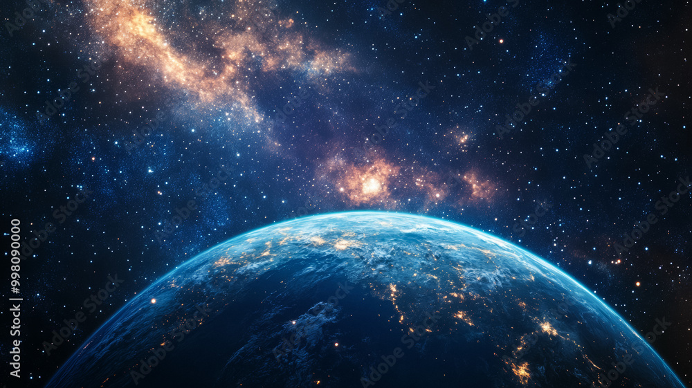 Fototapeta premium Rapid zoom from Earth into the vast cosmos, stars nebulas and distant galaxies in view 