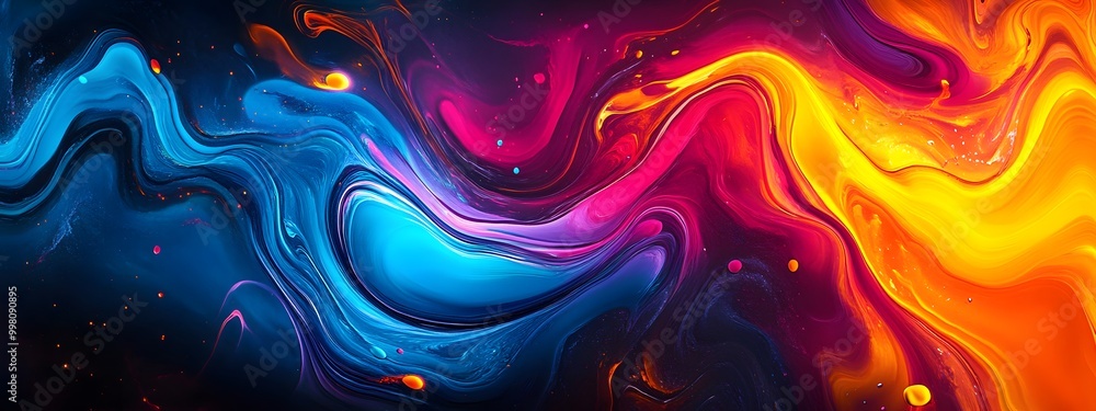 Colorful paint swirls on a black background, creating an abstract and vibrant wallpaper Colorful paint swirls on a black background, creating an abstract and vibrant wallpaper