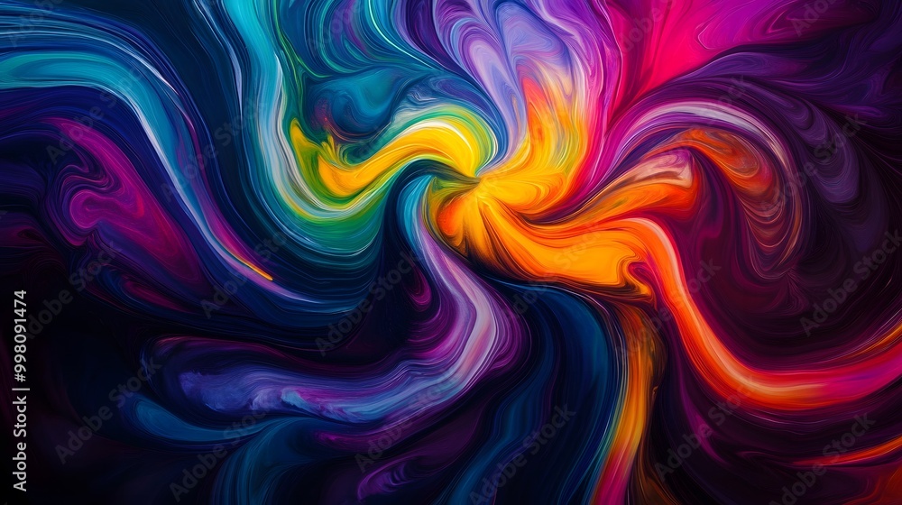 Colorful paint swirls on a black background, creating an abstract and vibrant wallpaper Colorful paint swirls on a black background, creating an abstract and vibrant wallpaper