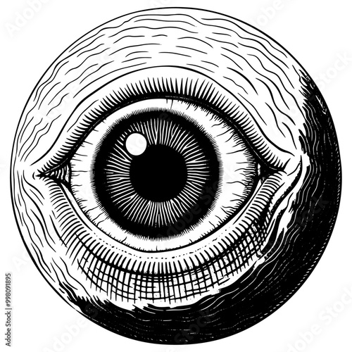 人間の目の銅版画のベクターイラスト。