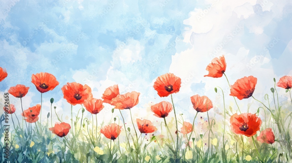 joyful spring meadow bursting with vibrant red poppies a celebration of life and renewal watercolor illustration joyful spring meadow bursting with vibrant red poppies a celebration of life and renewal watercolor illustration