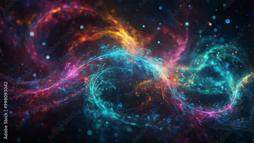 Neon Swirls and Spirals Abstract Background with Galactic Nebulas Neon Swirls and Spirals Abstract Background with Galactic Nebulas