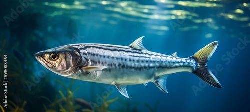 Freshwater fish swimming gracefully near the ocean floor in vibrant blue waters