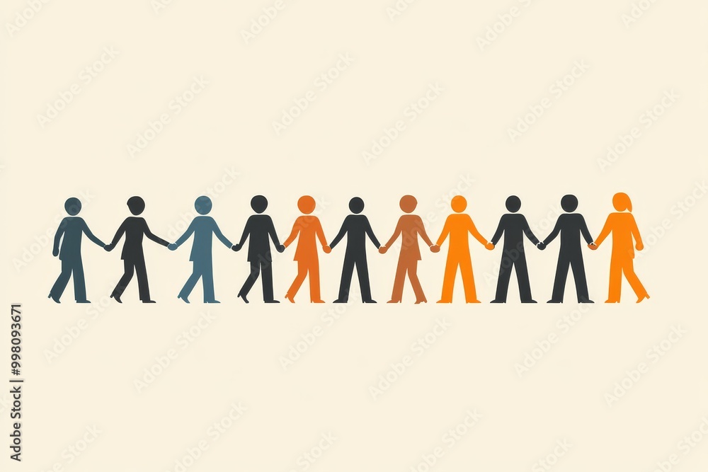 Illustration of people walking in unison symbolizing unity teamwork and collaboration in a minimalist design with soft neutral tones and clean lines Illustration of people walking in unison symbolizing unity teamwork and collaboration in a minimalist design with soft neutral tones and clean lines