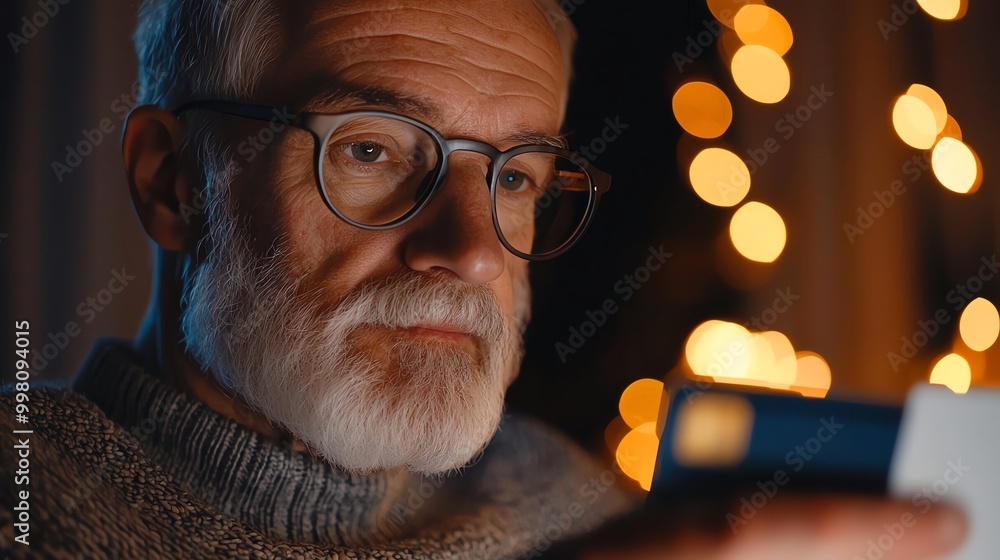 Senior man using smartphone at home Senior man using smartphone at home
