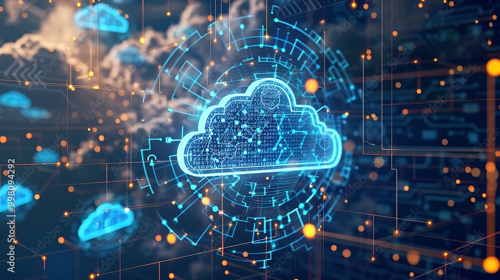 Abstract visualization of a secure digital cloud surrounded by encryption Abstract visualization of a secure digital cloud surrounded by encryption