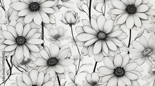 Seamless Pattern Of White Flowers On White Background 