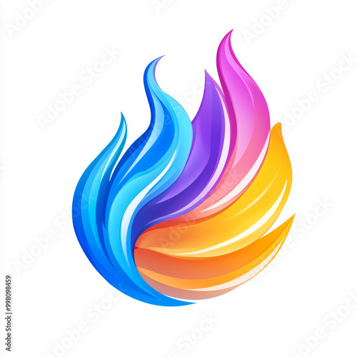 Vibrant, multicolored abstract flame-shaped graphic with blue, pink, and orange hues, ideal for branding or logo design concepts photo