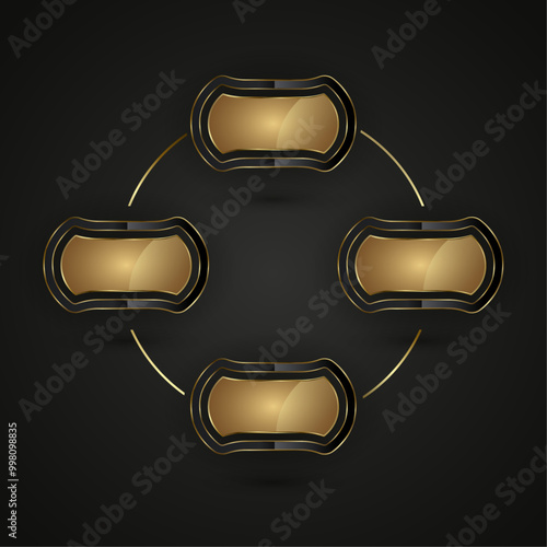 Four Luxury special shapes Circle of chart for infographic, The black background enhances the overall contrast, making the gold tones