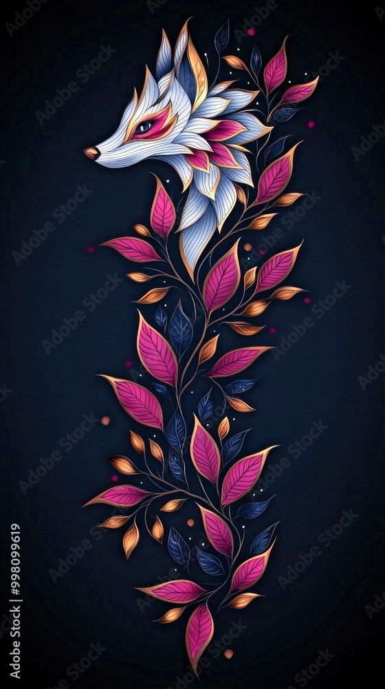 Obraz premium Fox in a Floral Frame
