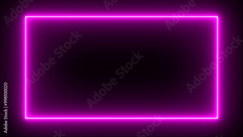 pink light for overlay elements. pink neon rectangle frame loop illustration. Abstract bright neon rectangle border frame on black background.