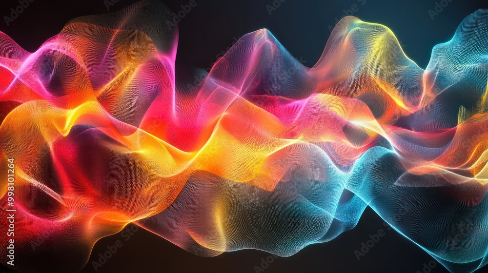 Obraz premium An abstract representation of sound waves or music notes, expressed through vibrant colors and dynamic shapes