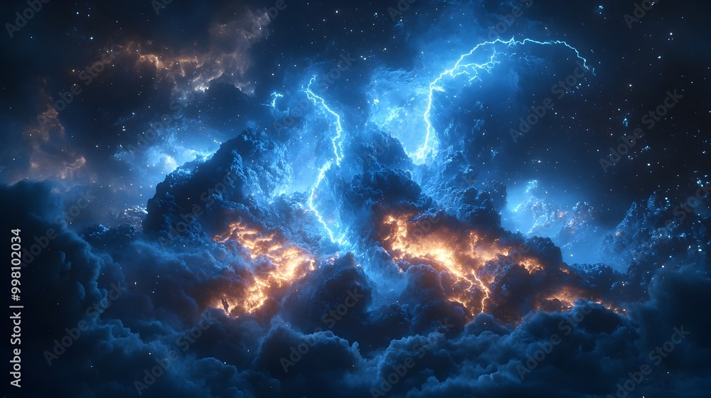 Electric Blue Lightning Bolt Flashing in Volcanic Eruption Cloud Electric Blue Lightning Bolt Flashing in Volcanic Eruption Cloud
