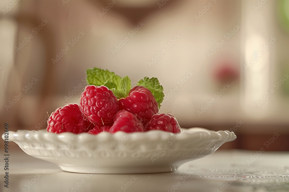 Fresh, plump Raspberries beautifully arranged on a Decorative Plate for an enticing presentation. Generative AI Fresh, plump Raspberries beautifully arranged on a Decorative Plate for an enticing presentation. Generative AI