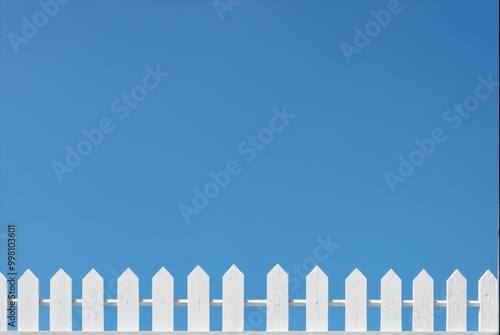 White picket fence against a clear blue sky