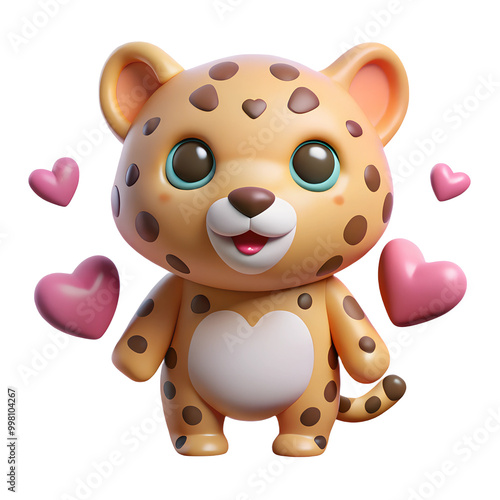 Adorable Spotted Cartoon Leopard with Heart Shapes and Playful Expression