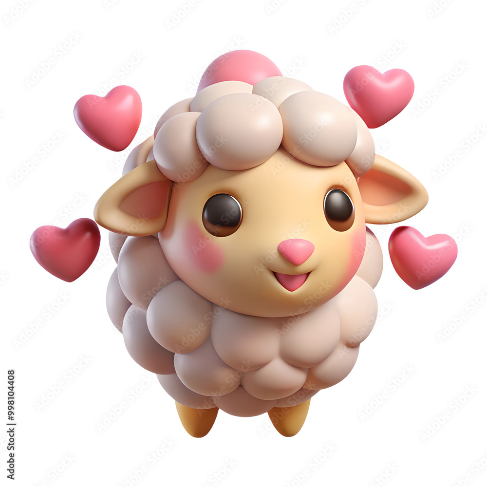 Cute Cartoon Sheep with Floating Hearts Adorable Character Illustration Cute Cartoon Sheep with Floating Hearts Adorable Character Illustration