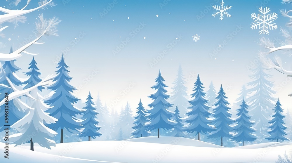 Pine trees and falling snow in a crisp vector design, creating a cool, wintry scene for seasonal collections Pine trees and falling snow in a crisp vector design, creating a cool, wintry scene for seasonal collections