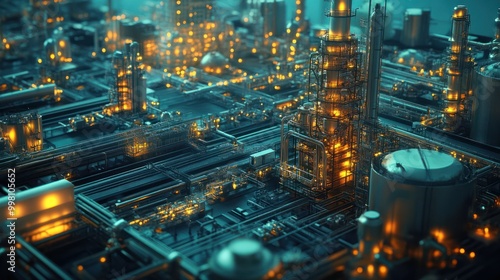 Future factory plant and energy industry concept in creative graphic design Oil