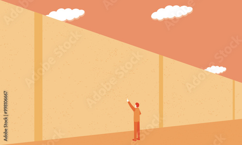 高い壁とビジネスマン