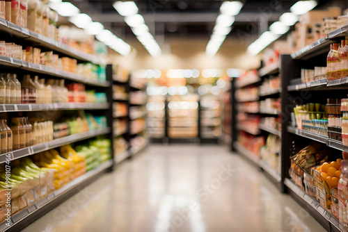 Wallpaper Mural Supermarket aisle with shelves full of food products, shallow depth of focus Torontodigital.ca