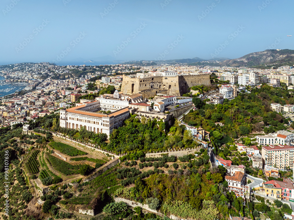 Castel Sant'Elmo and Charterhouse and Museum of San Martino from a drone, Campania, Italy, Europe Castel Sant'Elmo and Charterhouse and Museum of San Martino from a drone, Campania, Italy, Europe