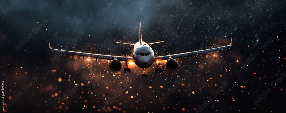 A dramatic image of an airplane flying through a cloud of sparks and smoke, emphasizing power and motion. A dramatic image of an airplane flying through a cloud of sparks and smoke, emphasizing power and motion.