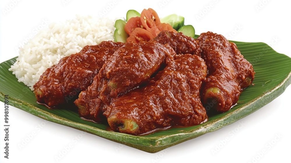 A plate of chicken wings in sauce, served with rice and garnished with vegetables. A plate of chicken wings in sauce, served with rice and garnished with vegetables.