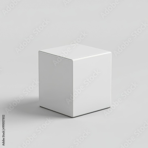 Object perspective mockup presentation show concept depicting a white cube podium platform isolated on an abstract geometric background.