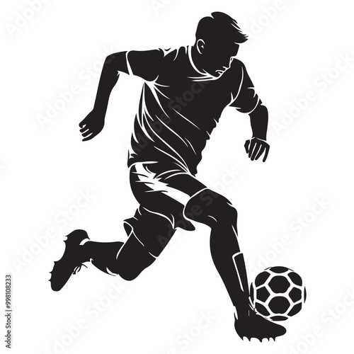 Football player silhouette vector illustration isolated on a white background, Vector Art Soccer Player Silhouette