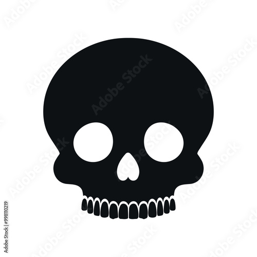 Human skull without a lower jaw silhouette on white background. Skull icon emblem logo. Vector illustration