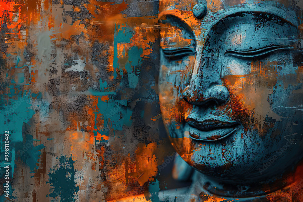 Beautiful greeting card with ancient statue great Buddha to bright holiday composition Beautiful greeting card with ancient statue great Buddha to bright holiday composition