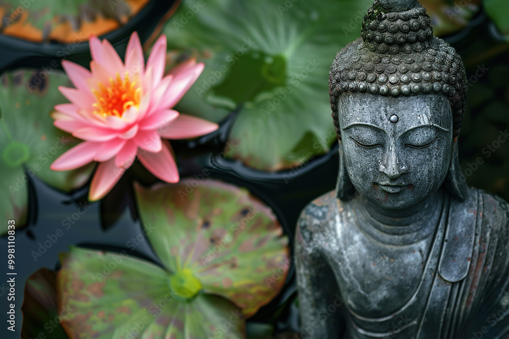 Obraz premium Beautiful greeting card with ancient statue great Buddha to bright holiday composition