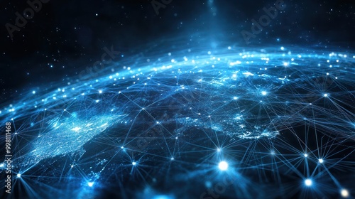 The concept of digital global connectivity in modern technology and network design for international communication in a futuristic cyberspace world