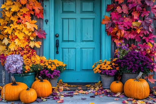 Pumpkin Blossom in Front Gate Autumn Scene photo