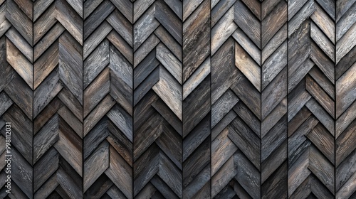 Colorful and textured chevron pattern wooden wall, close up.