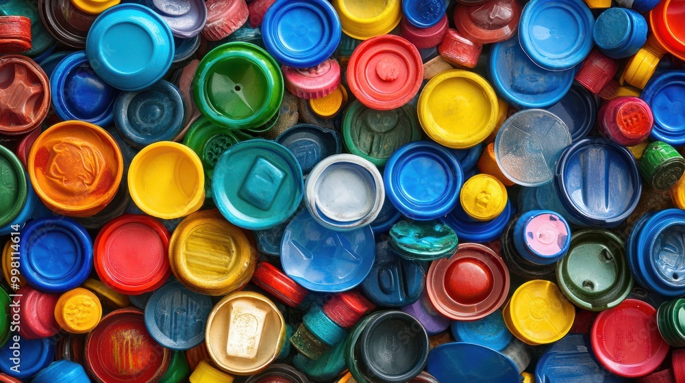 a pile of colorful plastic bottle caps and bottles a pile of colorful plastic bottle caps and bottles