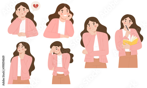 Vector illustration set of young woman expressions