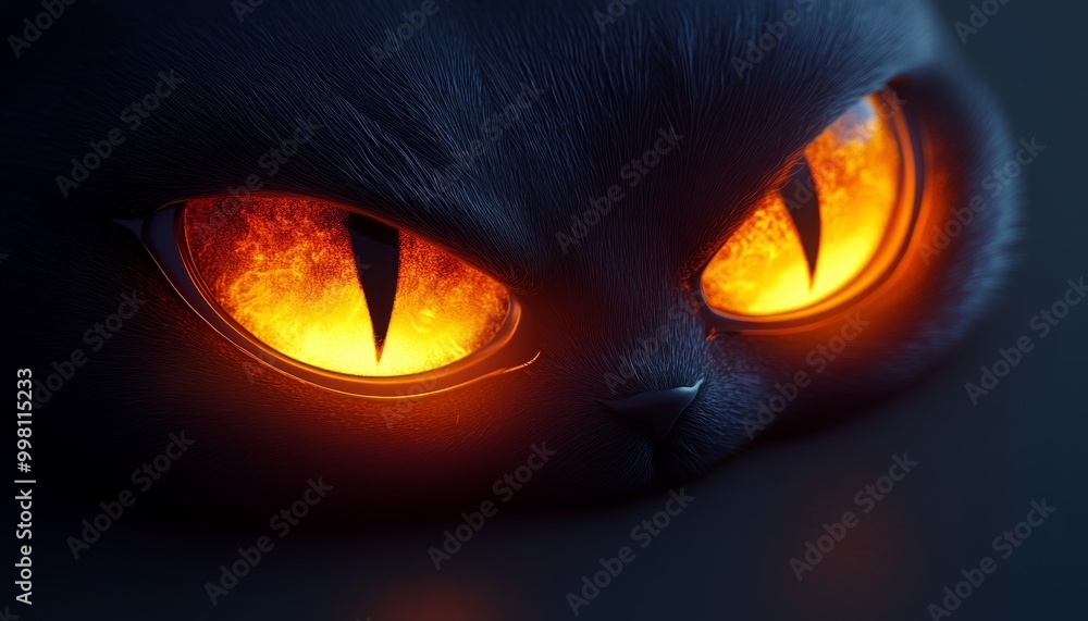 Fototapeta premium Halloween Minimalist Background with Cat Eyes Glowing in Darkness Creating a Spooky Look