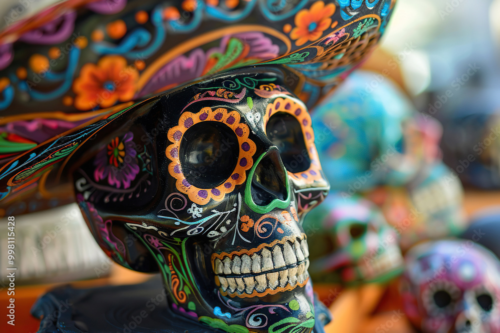 Fototapeta premium Beautiful greeting card with bright holiday composition for happy to joy celebrate dia de muertos