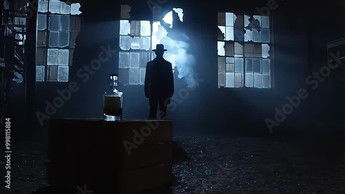 Silhouette of Man in Abandoned Warehouse - Noir Style