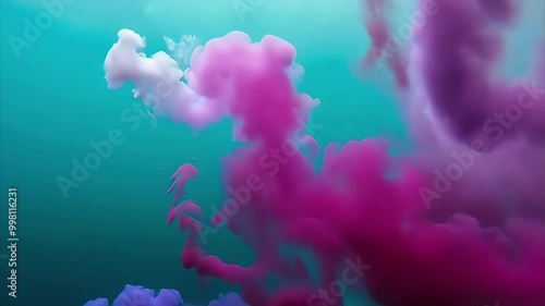 Pink and White Ink Clouds in Turquoise Water