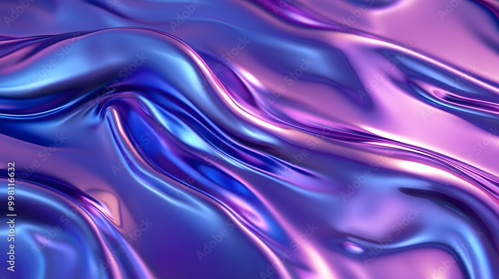 A close-up of an iridescent holographic satin cloth, with soft curves and gentle folds that undulate in the wind A close-up of an iridescent holographic satin cloth, with soft curves and gentle folds that undulate in the wind