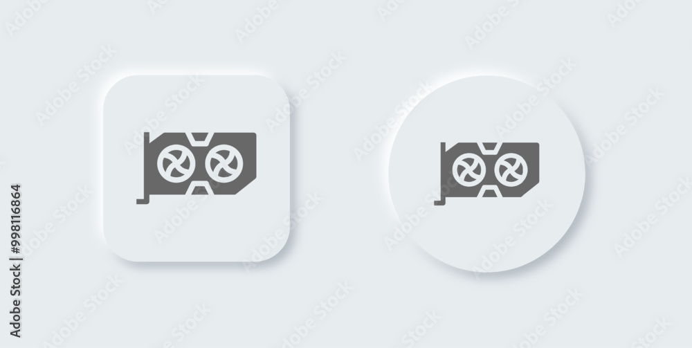 Graphic card solid icon in neomorphic design style. Processor signs vector illustration. Graphic card solid icon in neomorphic design style. Processor signs vector illustration.