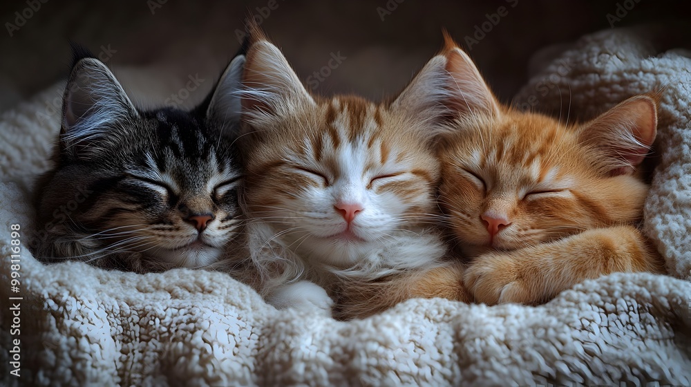 Assorted Cats Nestled in a Cozy Sleeping Arrangement Assorted Cats Nestled in a Cozy Sleeping Arrangement