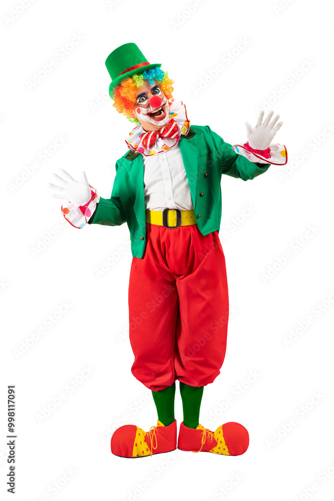 Greepy clown in the circus, man entertainer as Joker in a suit and wig, with clown whiteface makeup. Trickster, jester, pantomime, mime, and a professional actor at events Greepy clown in the circus, man entertainer as Joker in a suit and wig, with clown whiteface makeup. Trickster, jester, pantomime, mime, and a professional actor at events