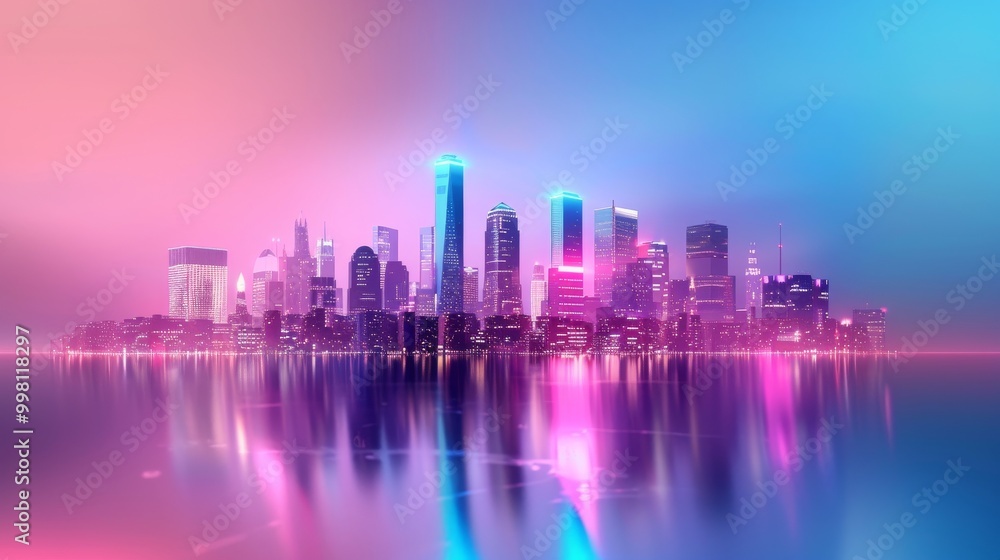 Neon Cityscape Reflection Neon Cityscape Reflection